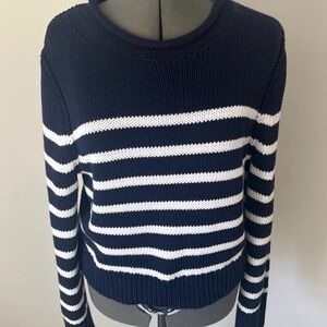 Navy and White Striped Jcrew Women's Sweater